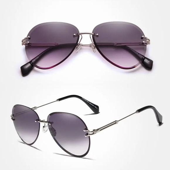 KINGSEVEN Retro Purple Gradient Rimless Teardrop Sunglasses - Picture 2 of 16